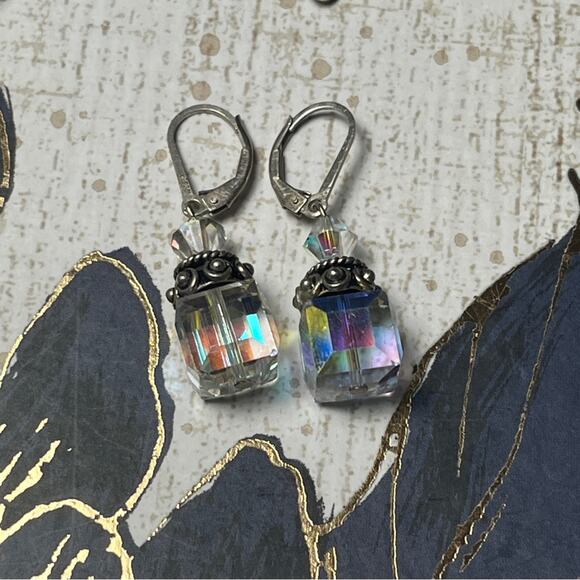 Vintage Handmade 925 Sterling Silver Blue Crystal Bead Necklace and Earrings D2 - Picture 4 of 11